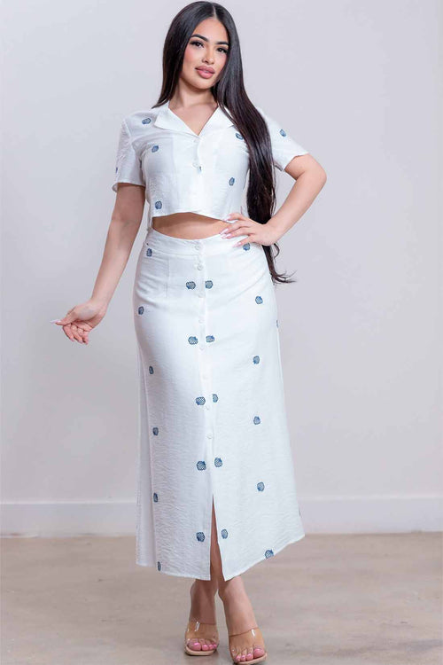 White Embroidered Shell Skirt Set side