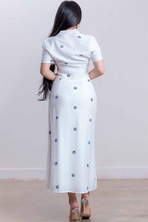 White Embroidered Shell Skirt Set back