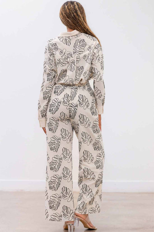 Cream Embroidered Leaf Pants Set back