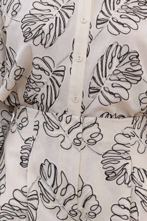 Cream Embroidered Leaf Pants Set details