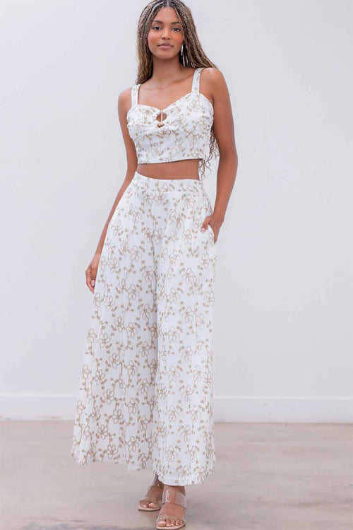 White Embroidered Pants Set
