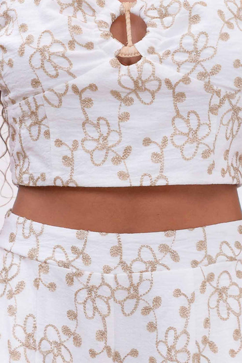 White Embroidered Pants Set detail