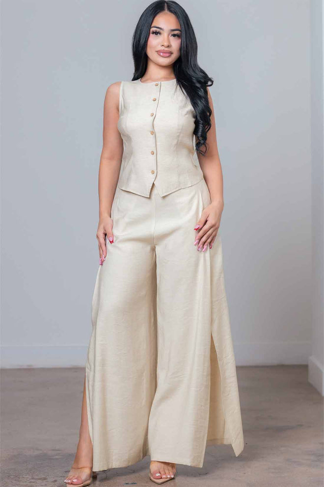 Oatmeal Linen Vest Pants Set