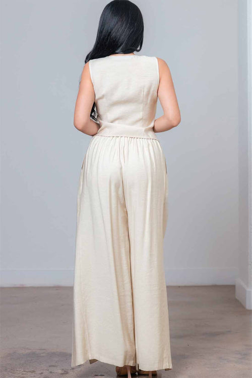 Oatmeal Linen Vest Pants Set back
