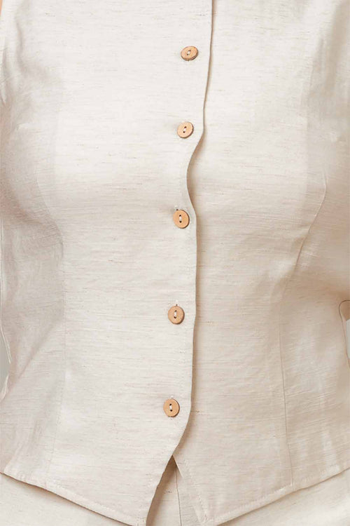 Oatmeal Linen Vest Pants Set detail