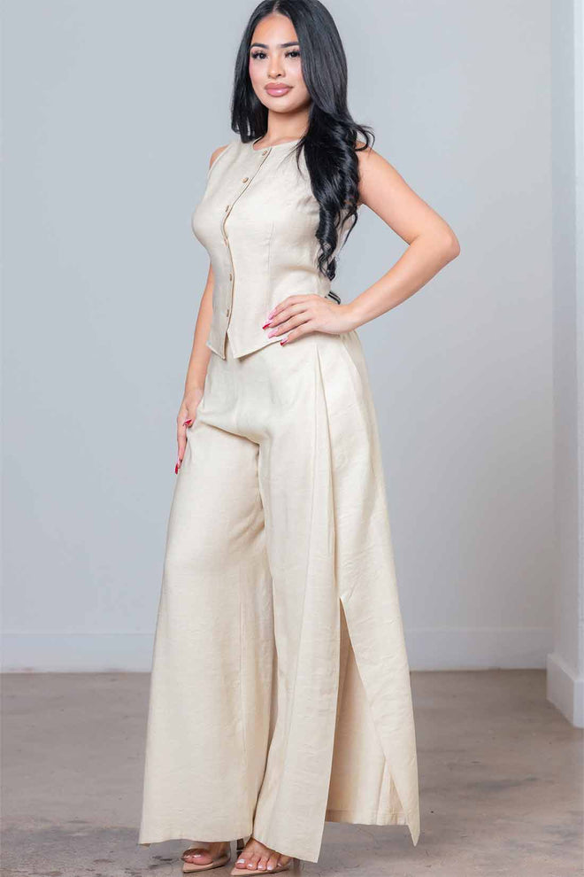 Oatmeal Linen Vest Pants Set side