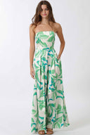 Green Printed Strapless Jumpsuit
