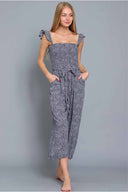 Emily Navy Printed Tube Jumpsuit front
