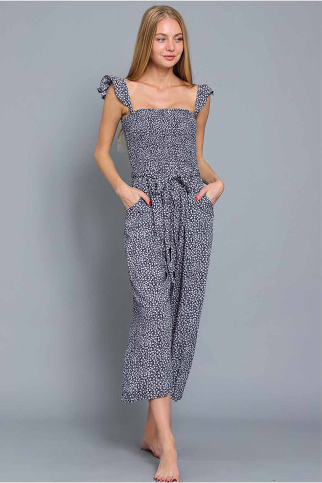 Emily Navy Printed Tube Jumpsuit front