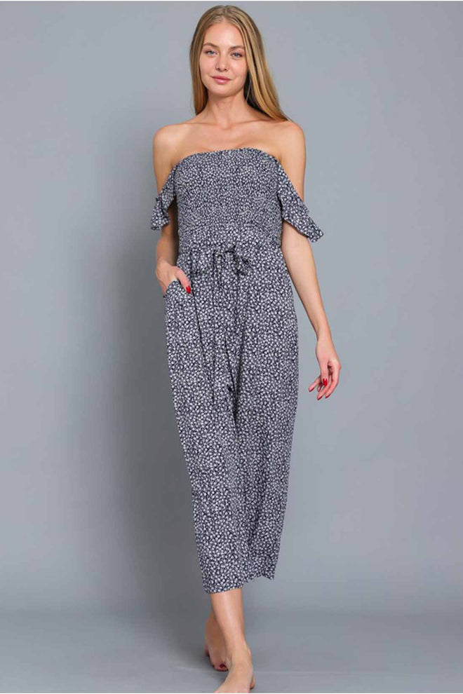 Emily Navy Printed Tube Jumpsuit