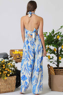 Blue Printed Halter Jumpsuit back