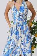 Blue Printed Halter Jumpsuit detail