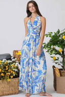 Blue Printed Halter Jumpsuit