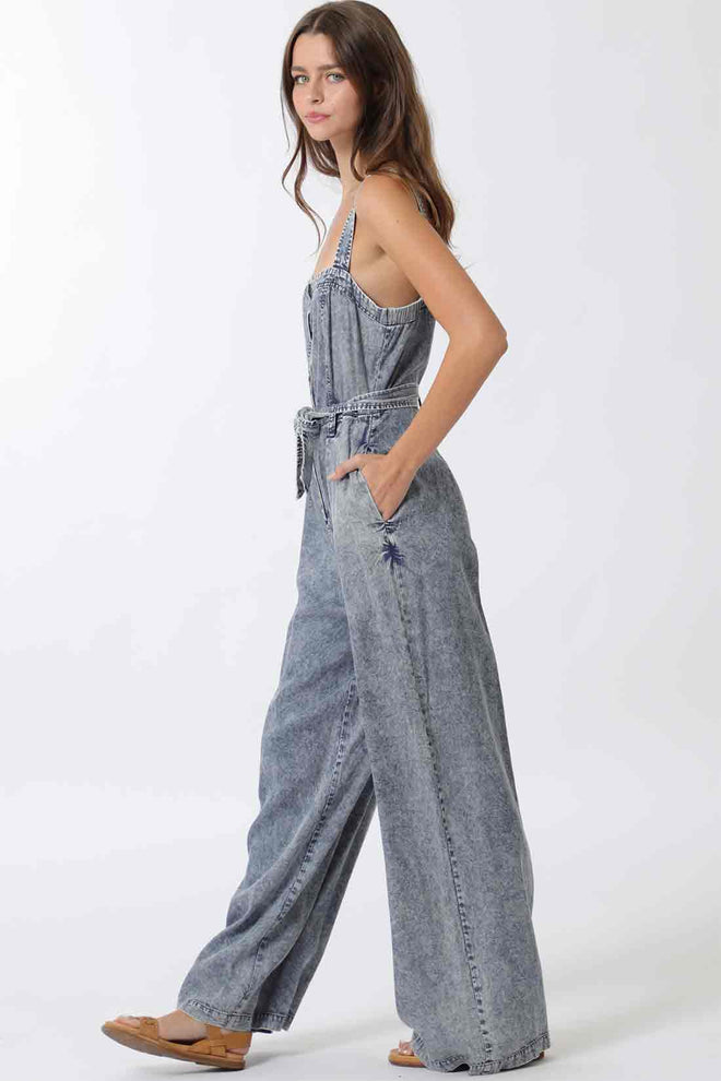 Denim Wash Belted Jumpsuit side