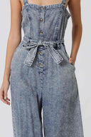 Denim Wash Belted Jumpsuit detail