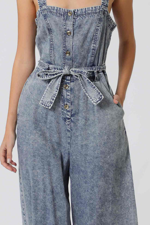 Denim Wash Belted Jumpsuit detail