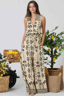 Printed Black Tie Front Jumpsuit