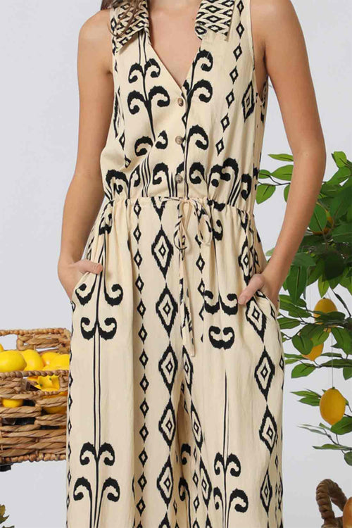 Printed Black Tie Front Jumpsuit details