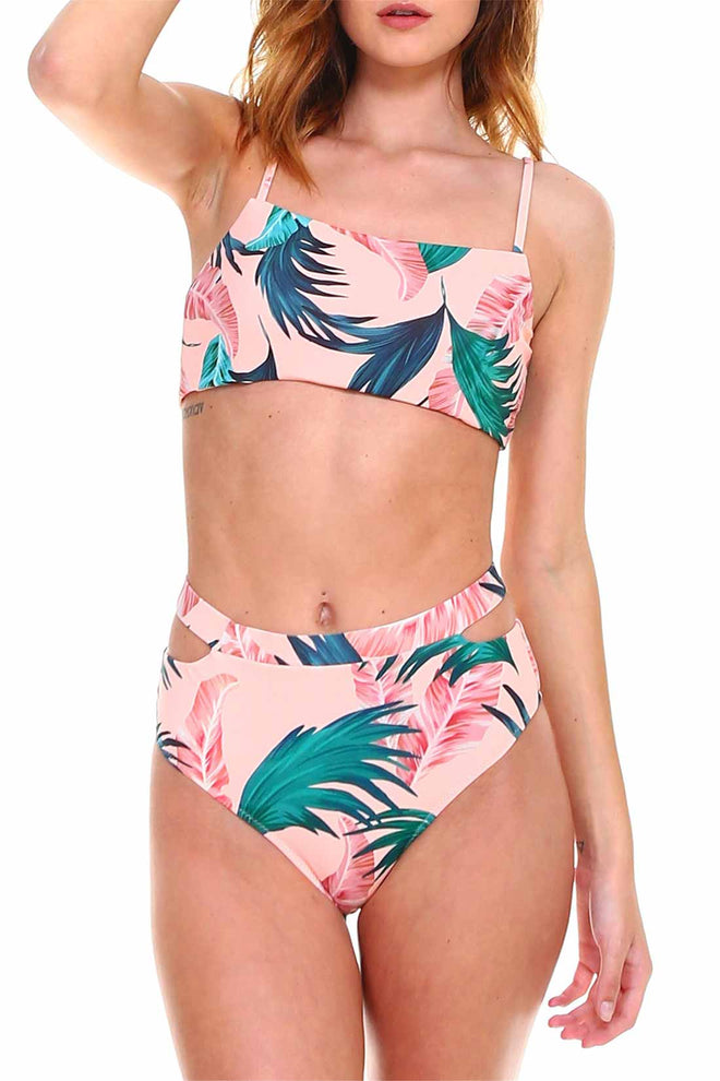 Pink Palms High Waist Bikini Set