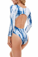 Blue Tie Dye Long Sleeve One Piece back
