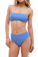 Blue High Waist Strapless Bikini Set
