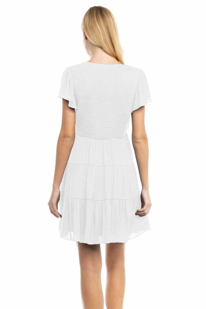 Natasha White Short Sleeve Mini Dress back