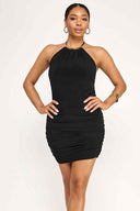 Black Halter Gold Mini Dress