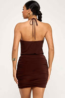Burgundy Halter Gold Mini Dress back