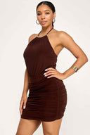 Burgundy Halter Gold Mini Dress side