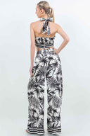 Black Printed Palms Pants Set back