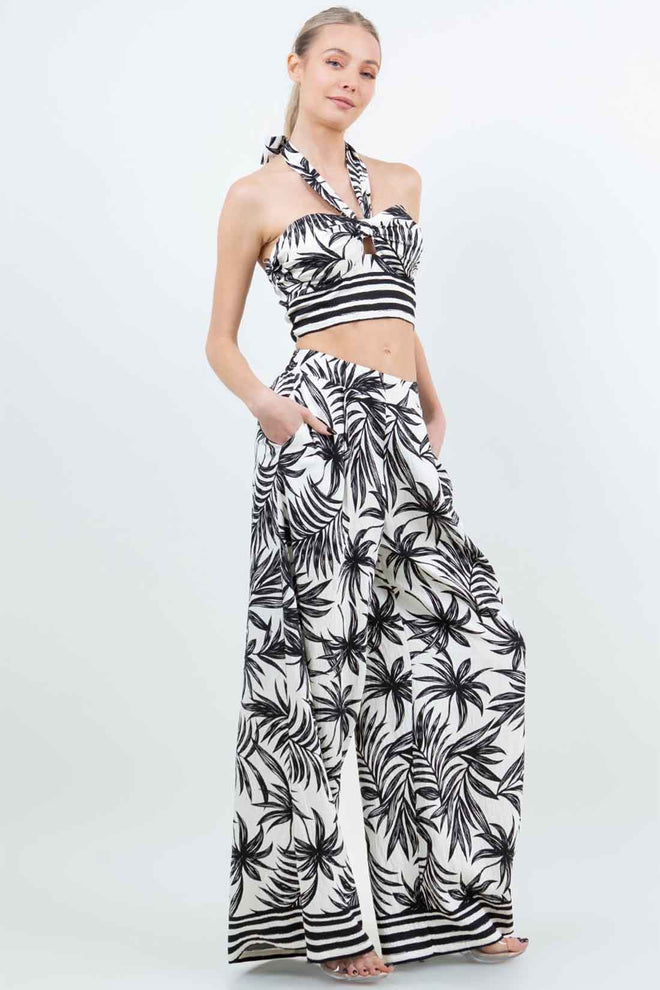 Black Printed Palms Pants Set side