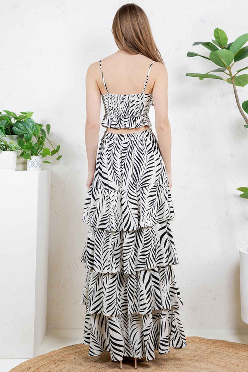 Black Leaf Maxi Skirt Set back