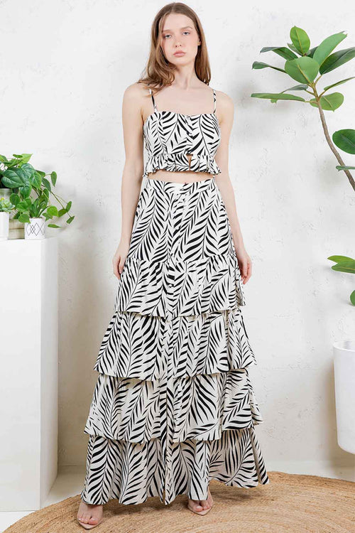 Black Leaf Maxi Skirt Set front