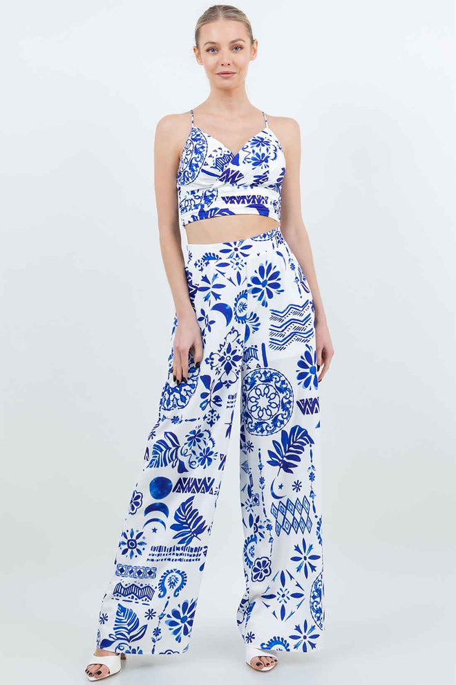Printed Tie Back Pants Set