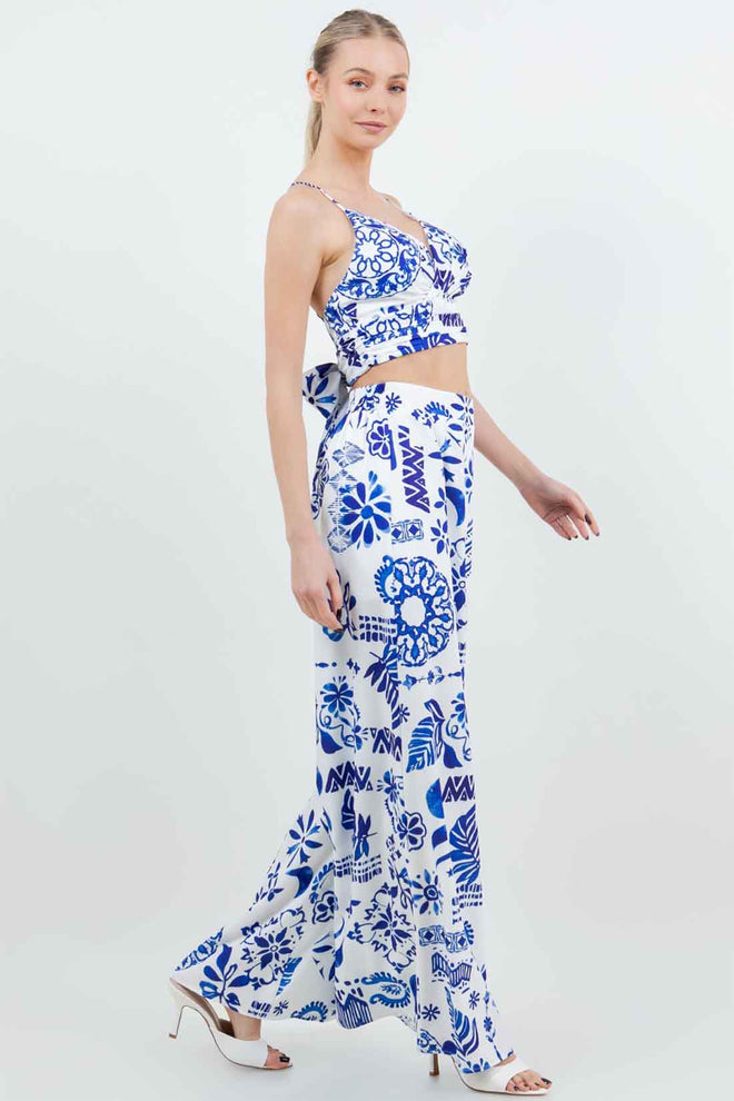 Printed Tie Back Pants Set side