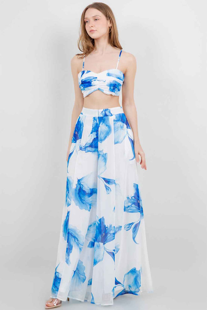 Floral Blue Pants Set side