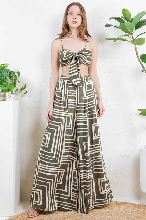 Olive Geometric Pants Set front