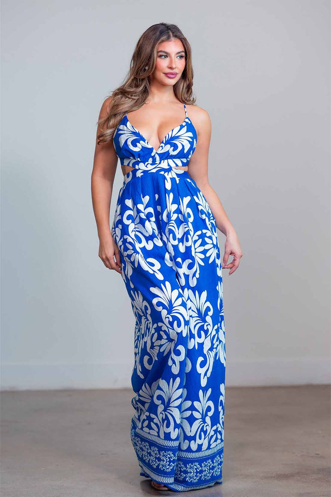 Blue Printed Jumpsuit front