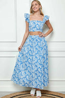 Nia Light Blue Floral Printed Skirt Set