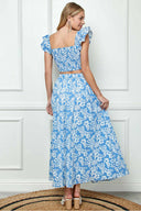 Nia Light Blue Floral Printed Skirt Set back