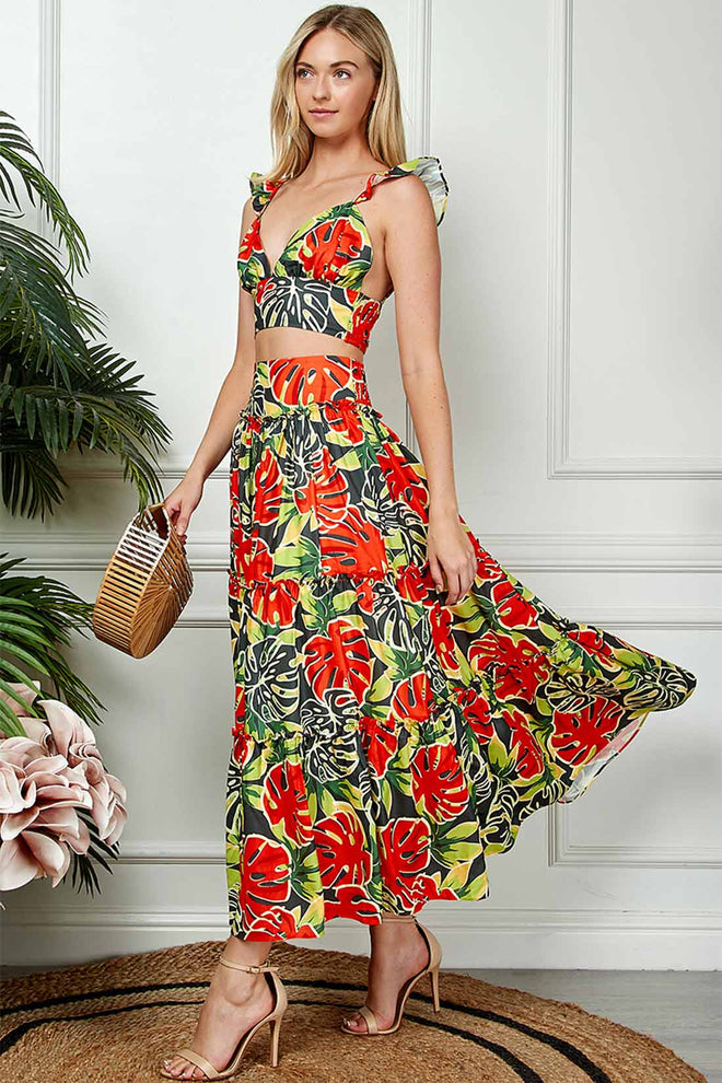 Chiara Rust Green Printed Skirt Set side