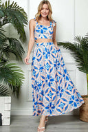 Nova Blue Printed Maxi Skirt Set