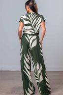 Olive Linen Leaf Pants Set back