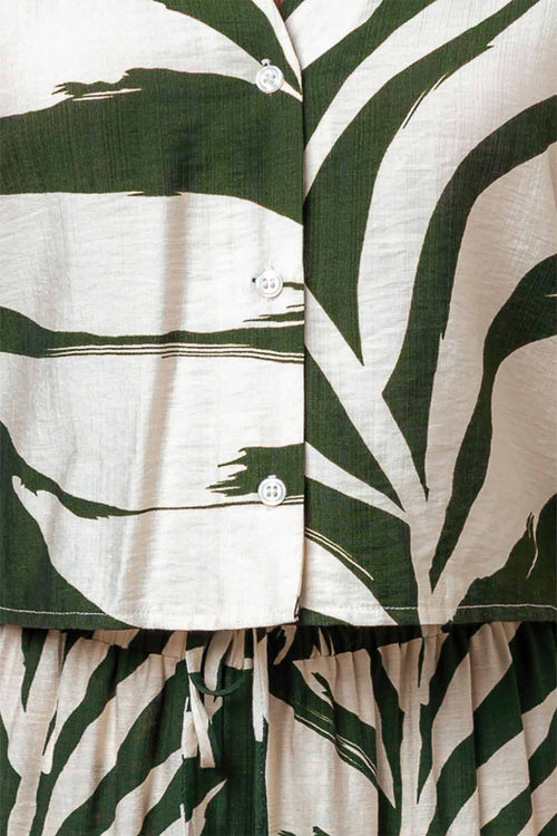 Olive Linen Leaf Pants Set detail