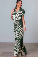 Olive Linen Leaf Pants Set side