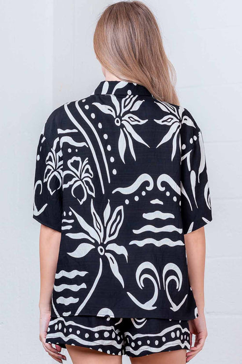 Black Printed Shorts Set back