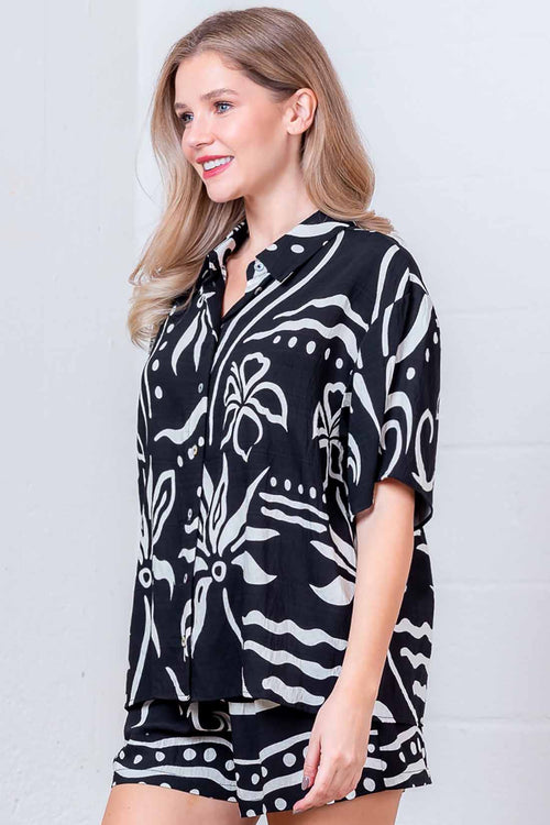 Black Printed Shorts Set side