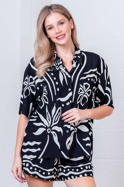 Black Printed Shorts Set