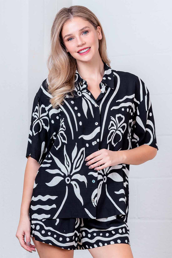 Black Printed Shorts Set