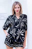 Black Printed Shorts Set front